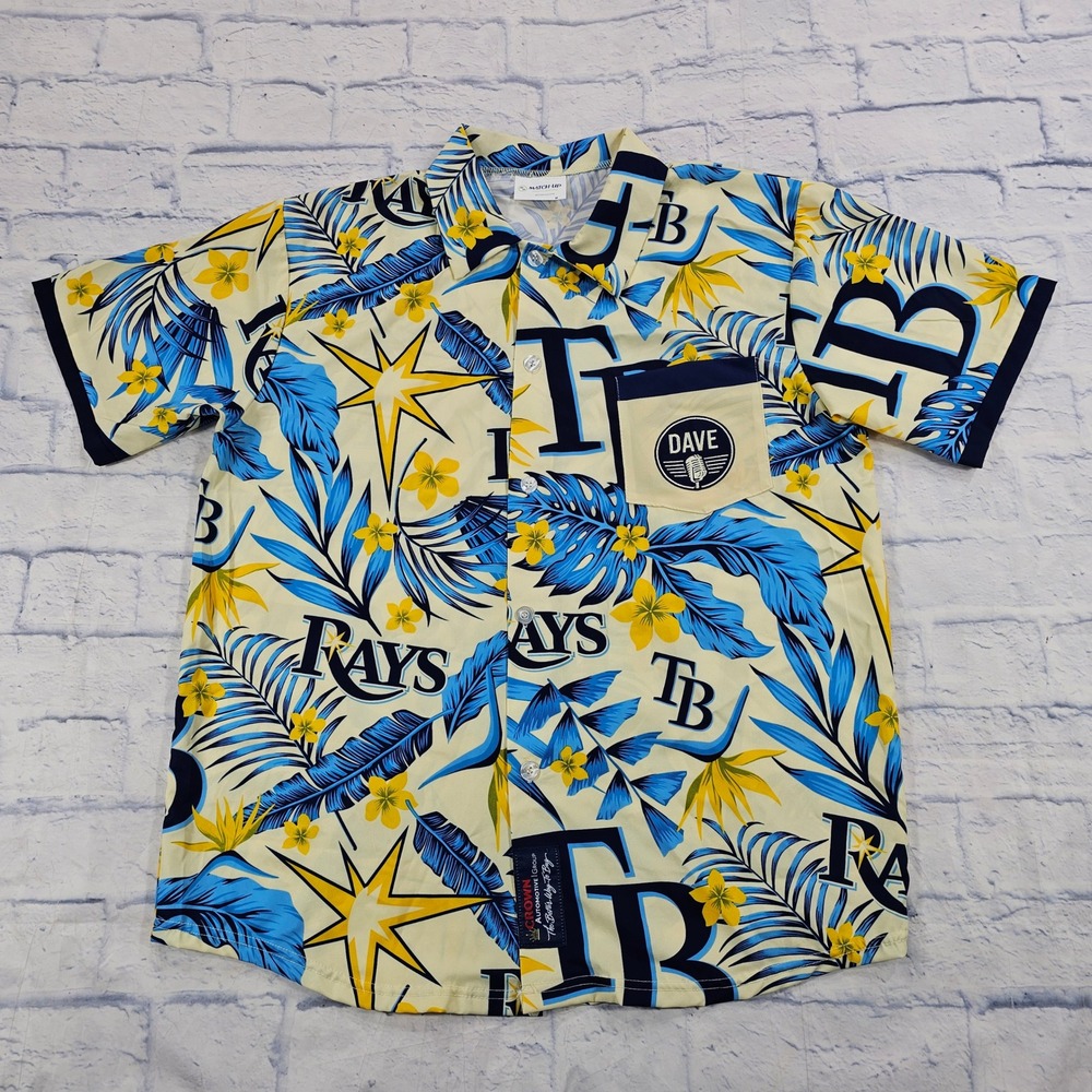 Tampa Bay Rays Match-Up Hawaiian Shirt Mens Medium Cream Blue Tropical MLB Dave